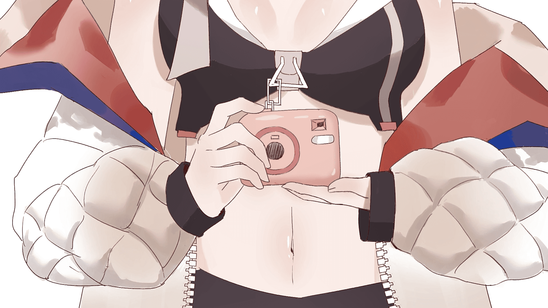 Uriyoo holding a pink instant camera